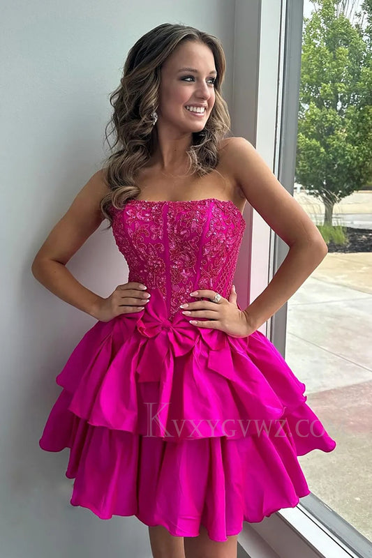 Sparkly Fluffy Fuchsia Short Tight Homecoming/Cocktail Dress with Ruffles LF327