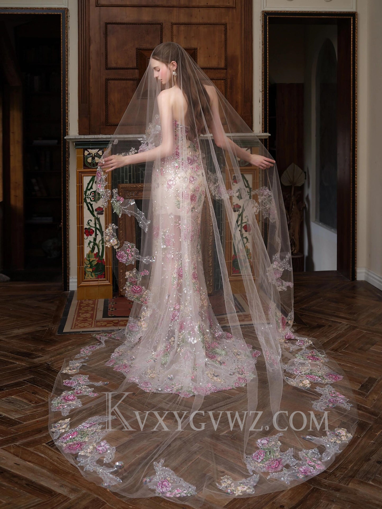 Sparkly Sweetheart Mermaid 3D Lace Appliqued Sweep Train Prom Dresses LF372