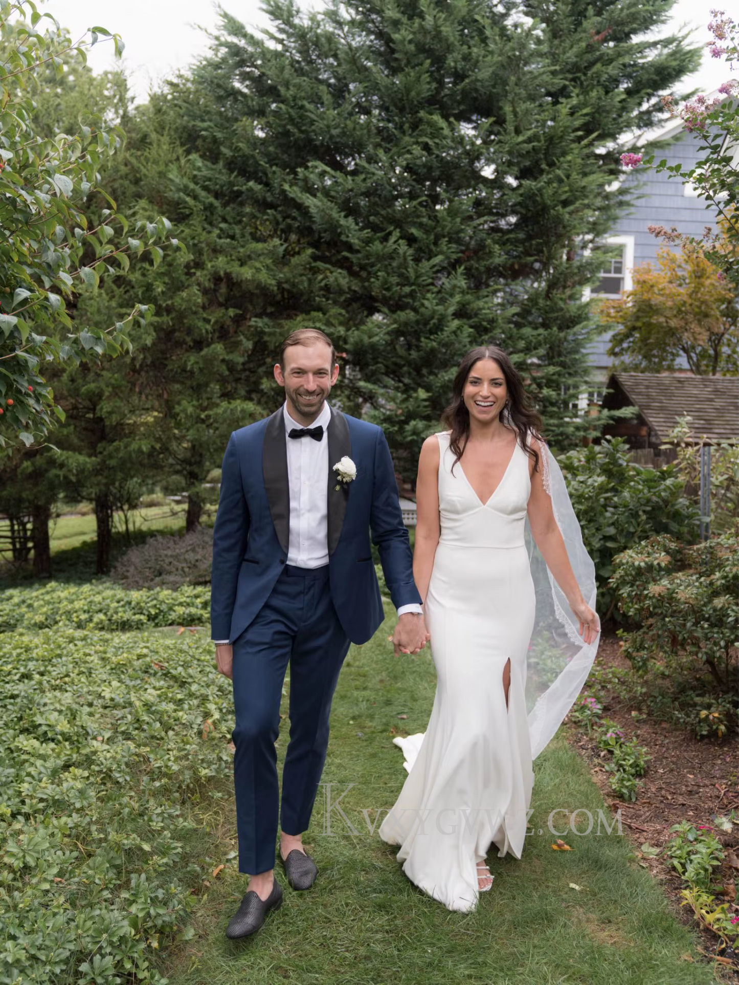 Sexy Deep V Neck Satin Sweep Train Wedding Gown/Dress HS405