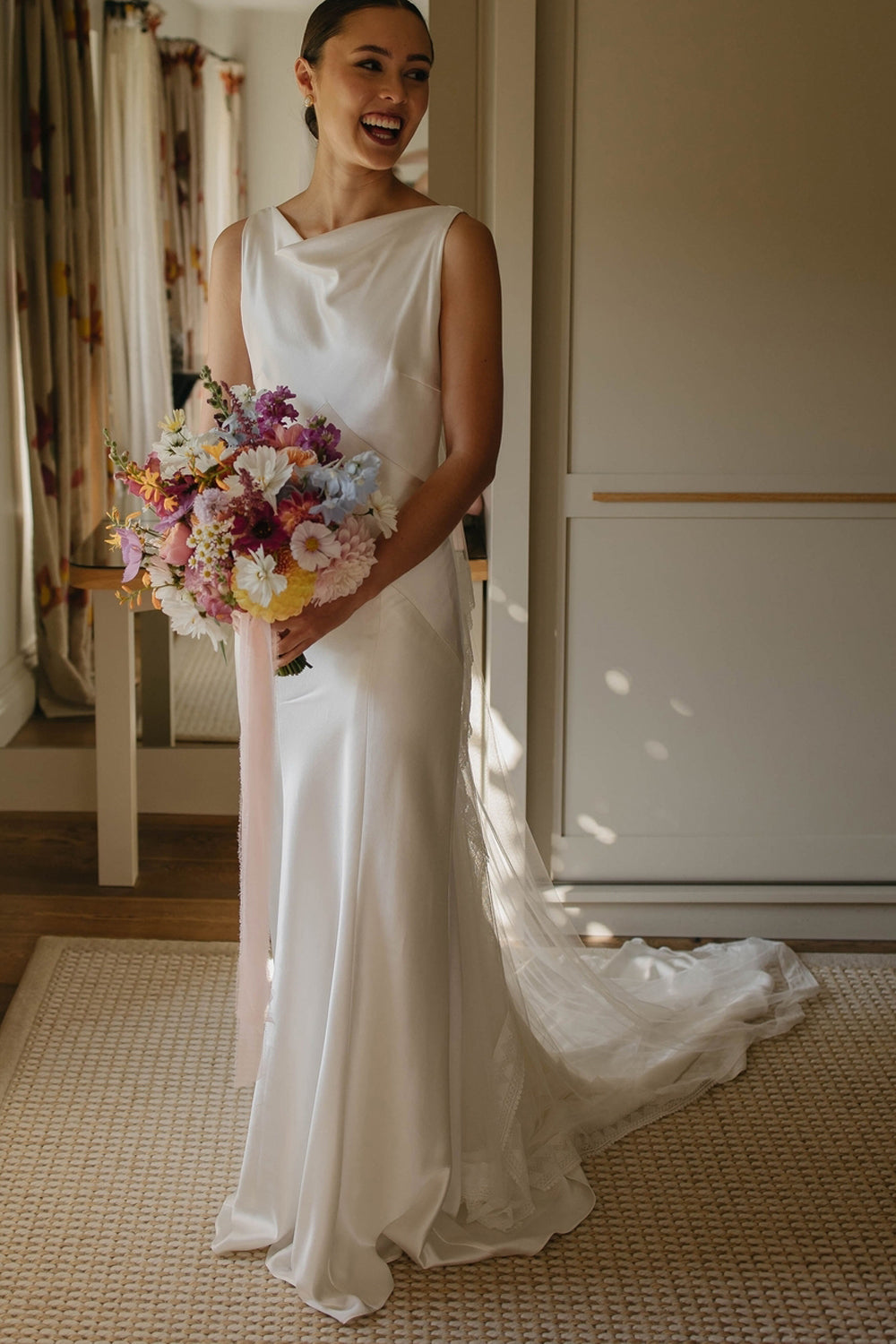 Bohemian Graceful Mermaid Silk Satin Long Wedding Dresses Gown HS753