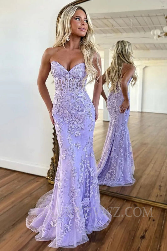Purple Sweetheart Neck Mermaid Prom Dress With Appliques LF004