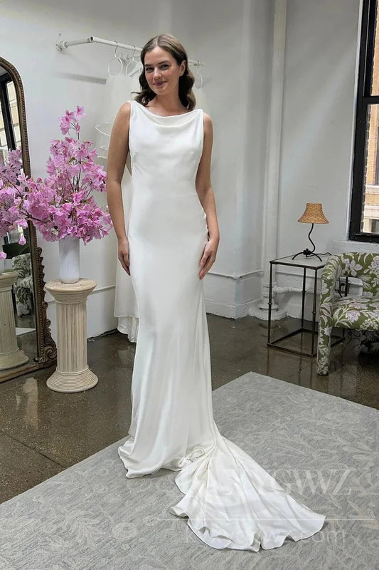 Sleek Satin Mermaid Wedding Dress with Train Elegant Bridal Gown HS447