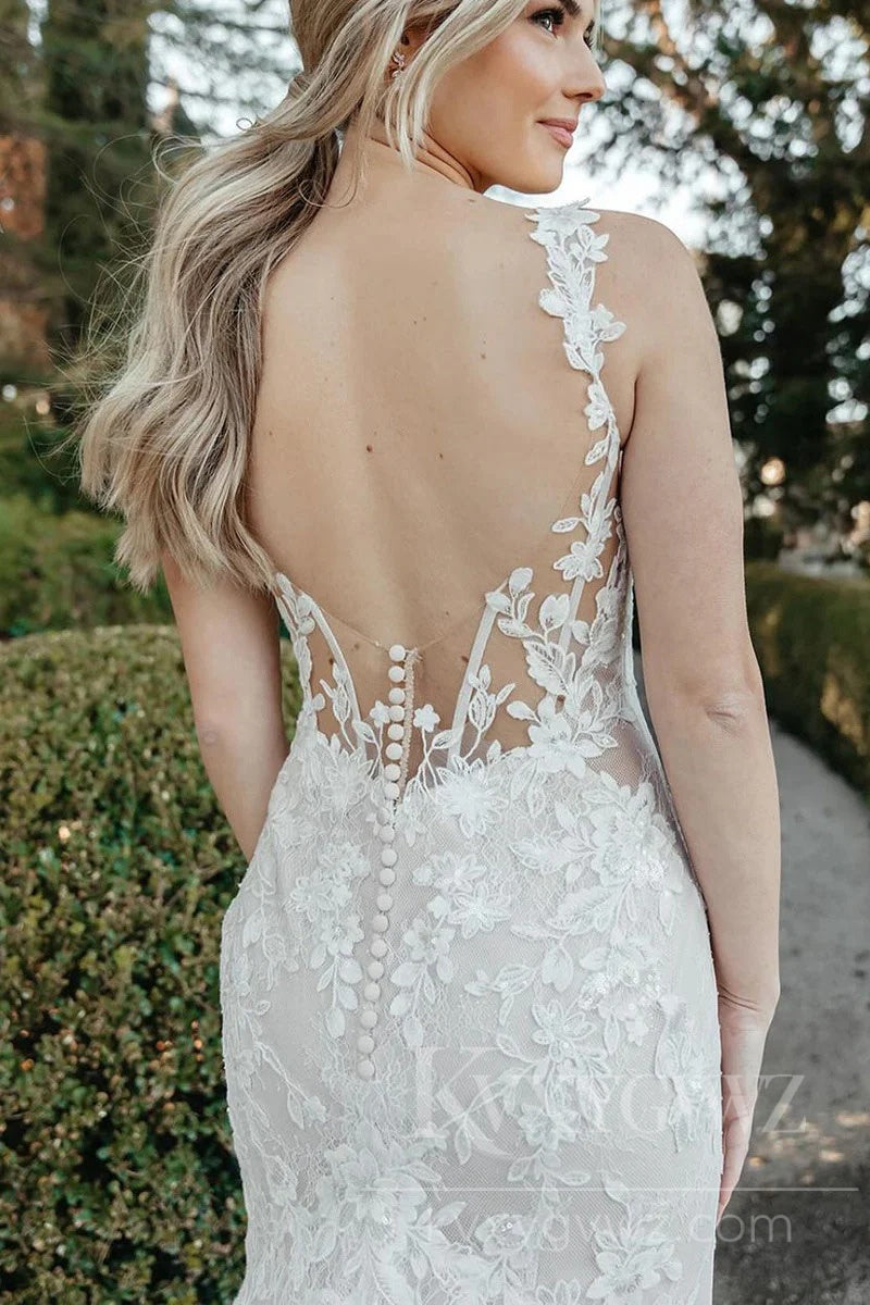 Stunning Lace Wedding Dress with Train High Split Bridal Gown HS454