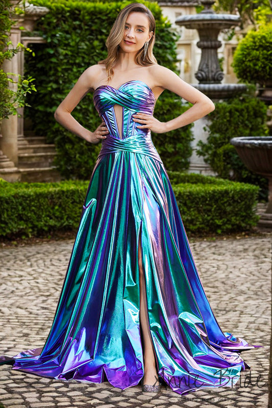 A Line Sweetheart Metallic Satin Prom Dress Gown with Sit LF1298