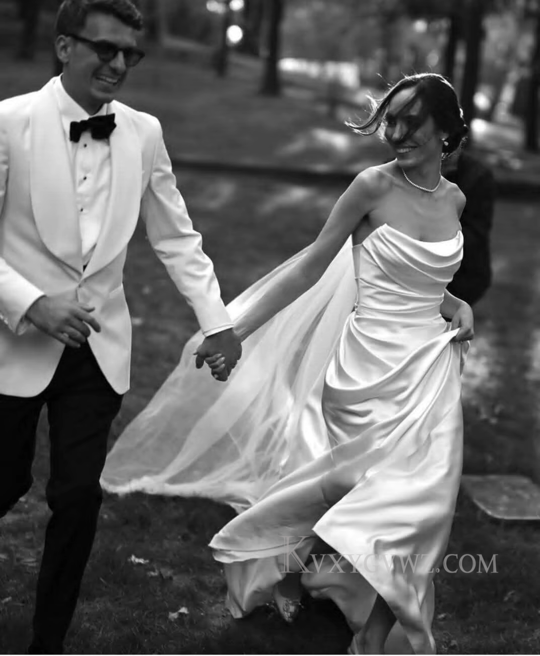 Strapless Satin Ruffles Sweep Train Wedding Gown/Dress HS408