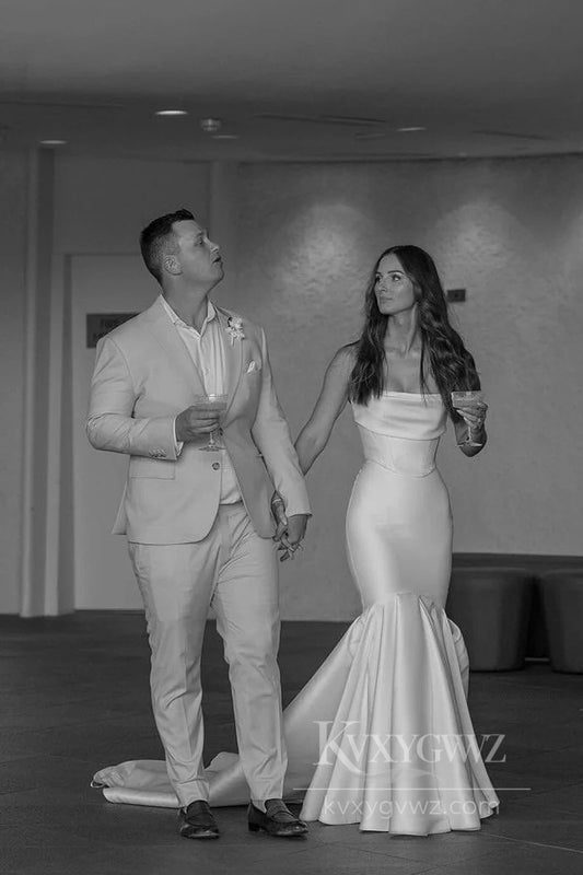 Sleek Satin Mermaid Wedding Dress with Train Timeless Elegance Bridal Gown HS513
