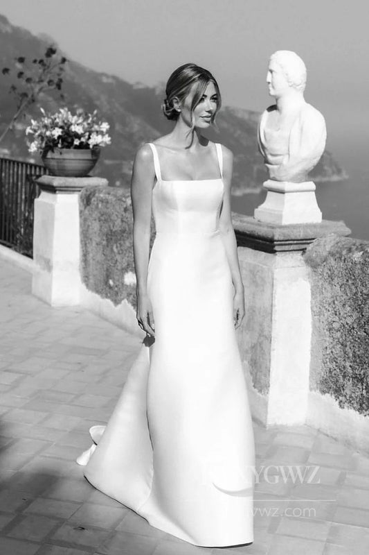 Classic Satin Mermaid Wedding Dress with Spaghetti Straps Timeless Elegance Bridal Gown HS516