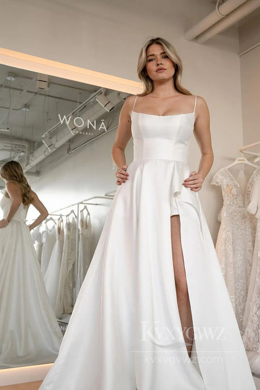 Elegant Satin A-Line Wedding Dress with a Chic Side Slit Bridal Gown HS525