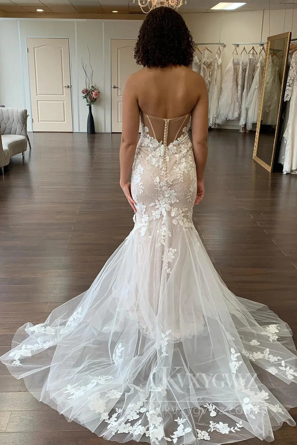 Romantic Sweetheart Mermaid Lace Wedding Dress Sweep Train Bridal Gown HS539