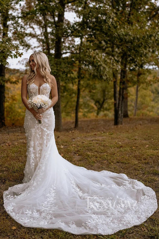 Stunning Strapless Mermaid Lace Wedding Dress with Exquisite Floral Detailing Bridal Gown HS543