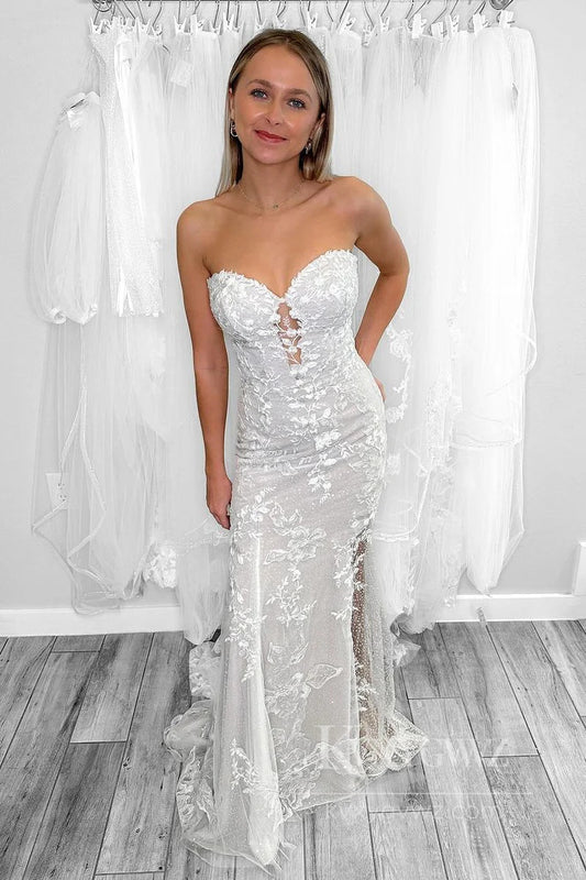 Modern Sweetheart Mermaid Wedding Dress Intricate Lace Details Bridal Gown HS546