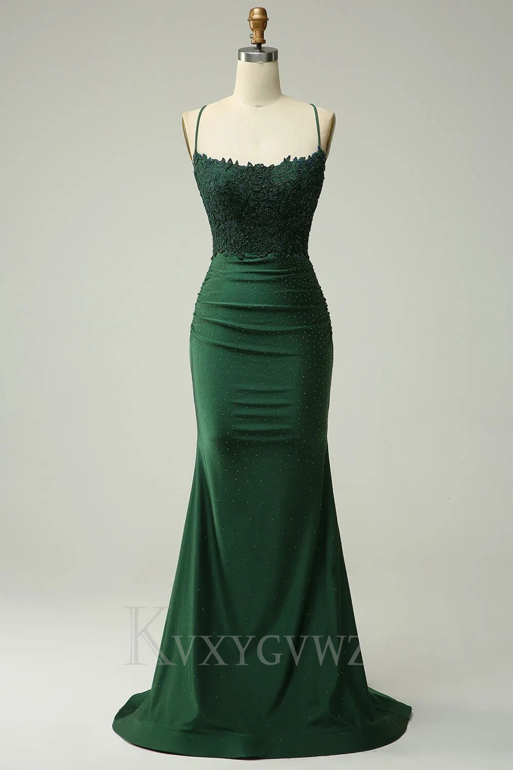 Sparkly Dark Green Beaded Evening Gown Long Mermaid Prom Dress with Appliques LF006