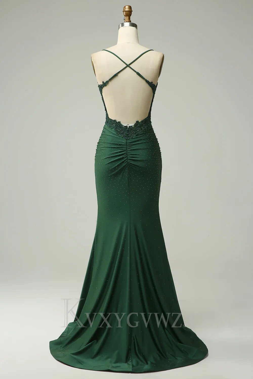 Sparkly Dark Green Beaded Evening Gown Long Mermaid Prom Dress with Appliques LF006