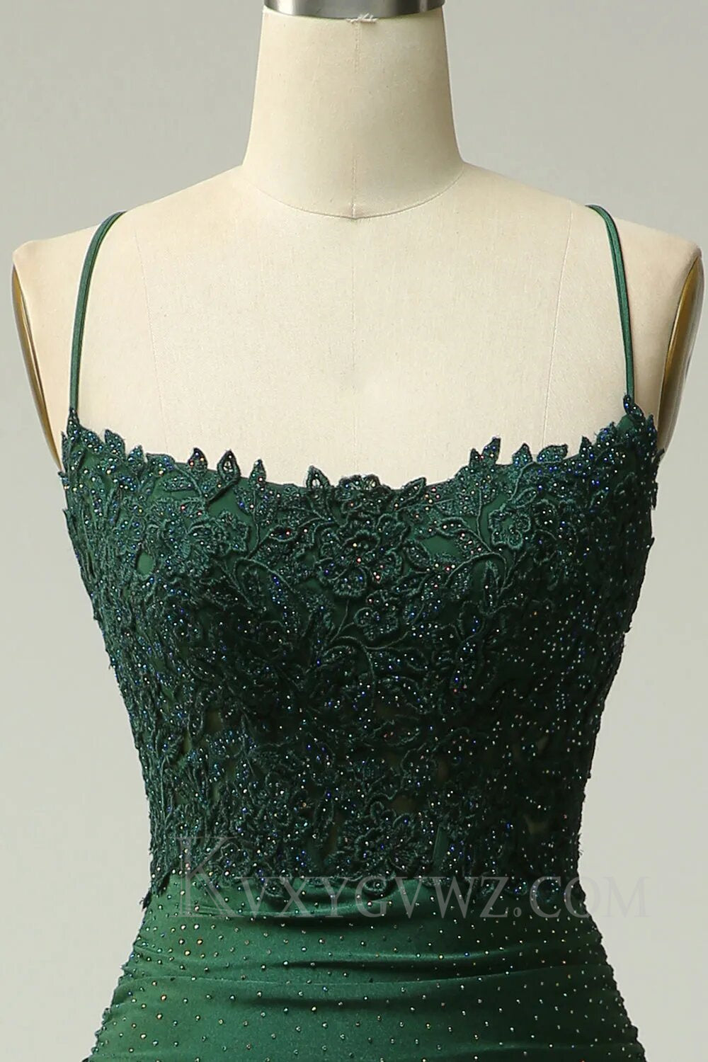 Sparkly Dark Green Beaded Evening Gown Long Mermaid Prom Dress with Appliques LF006