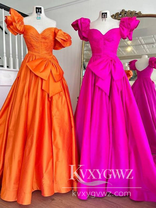 Stunning Ball Gown Pink Evening Gown Sweetheart Pleated Prom Dress with Bow LF621