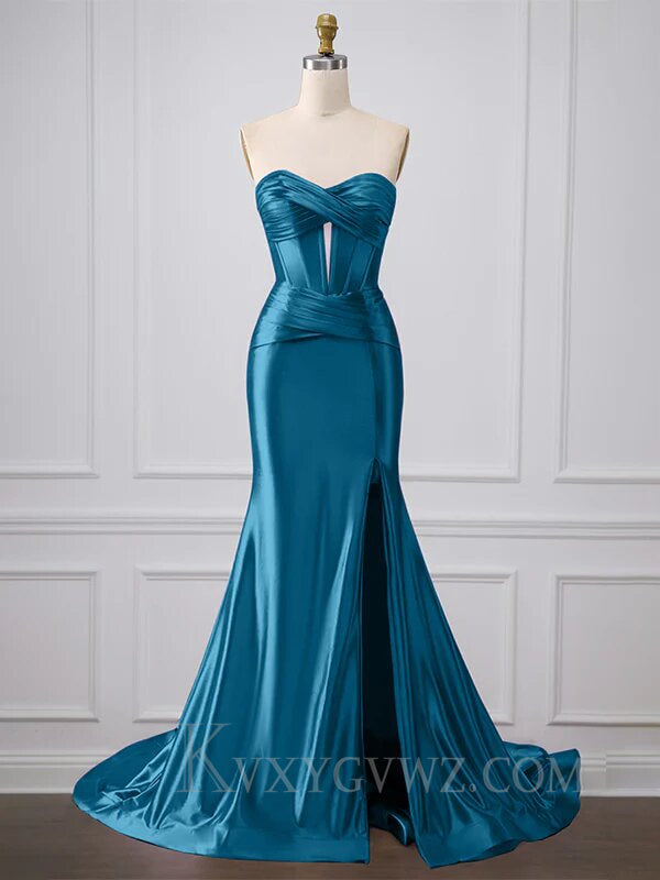 Mermaid Royal Blue Sweetheart Long Prom Dress with Slit LF064