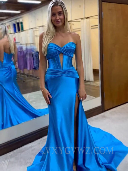 Mermaid Royal Blue Sweetheart Long Prom Dress with Slit LF064