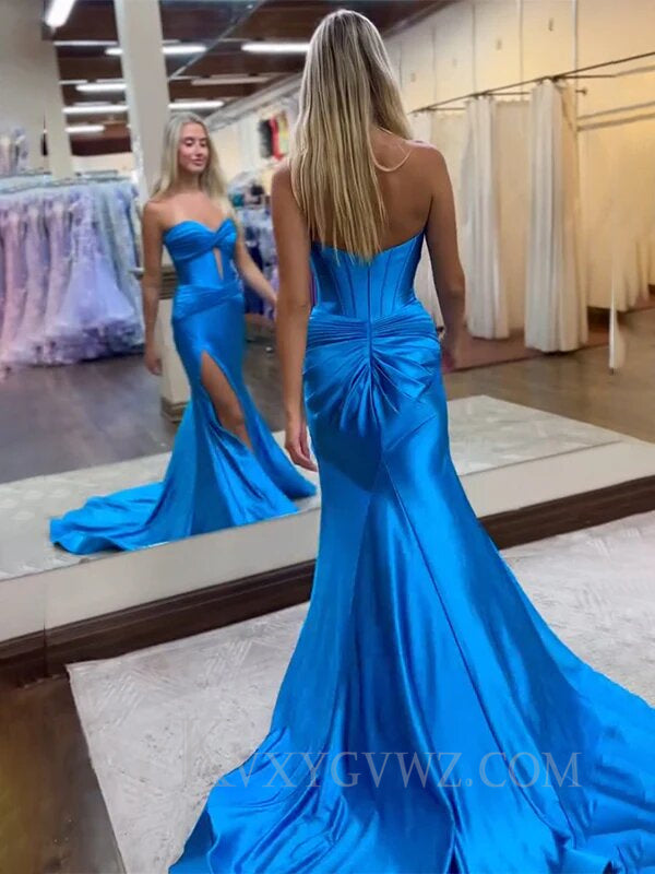 Mermaid Royal Blue Sweetheart Long Prom Dress with Slit LF064