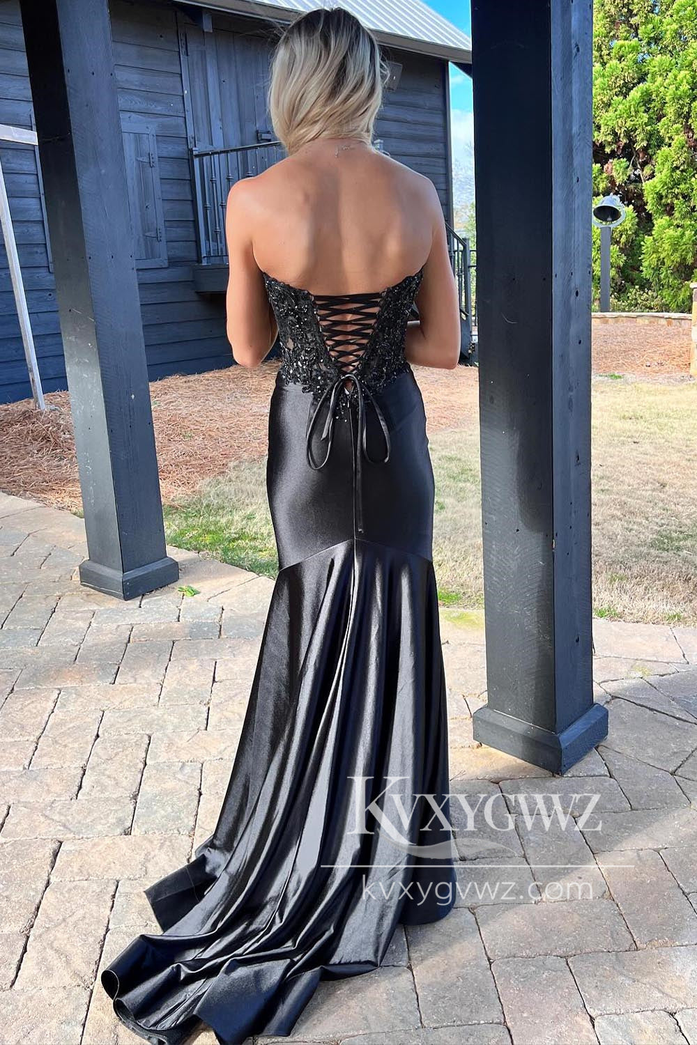 Stunning Mermaid Sweetheart Evening Gown Black Prom Dress with Slit LF651