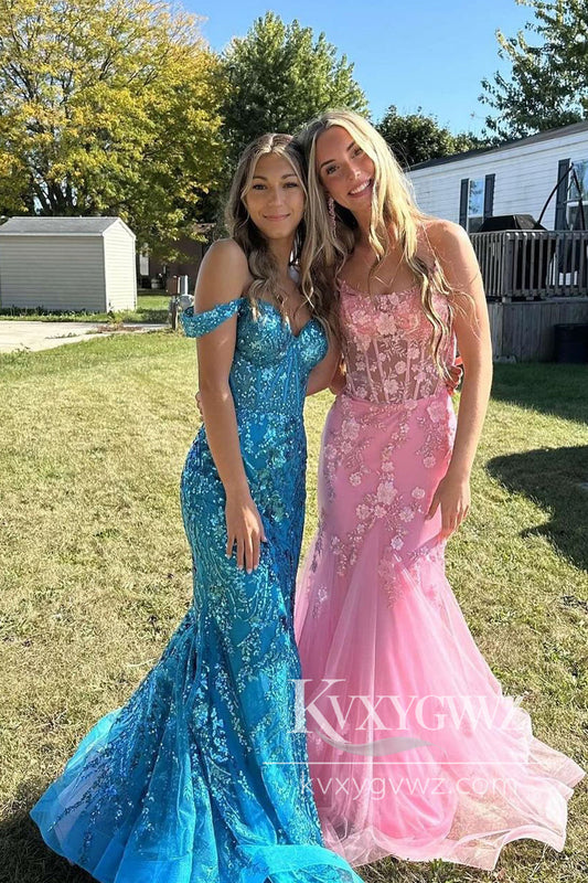 Charming Mermaid Sweetheart Evening Gown Pink Lace Mermaid Prom Dress with Appliques LF668