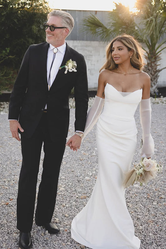 Modern Mermaid Sweetheart Elastic Satin Wedding Dresses Gown with Long Sleeves HS866