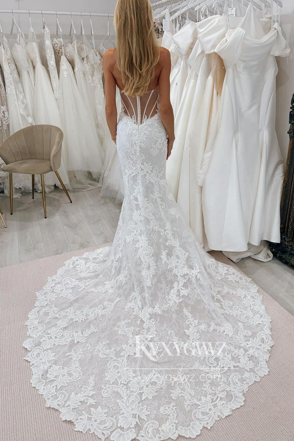 Graceful Mermaid Sweetheart Lace Wedding Dresses Gown with Appliques HS702