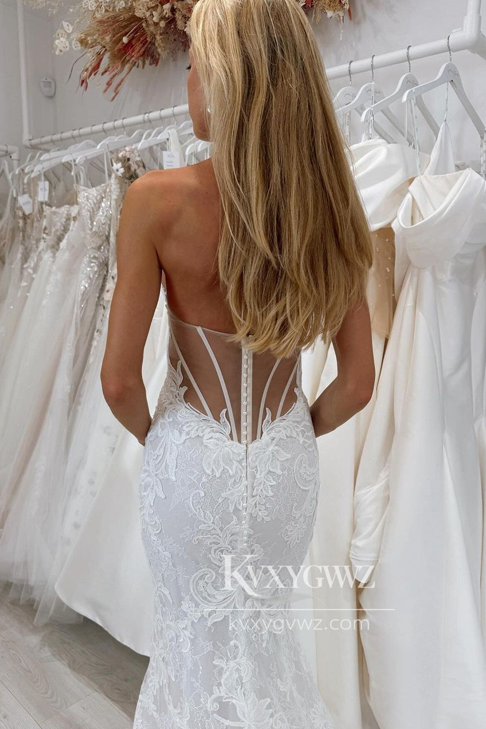 Graceful Mermaid Sweetheart Lace Wedding Dresses Gown with Appliques HS702