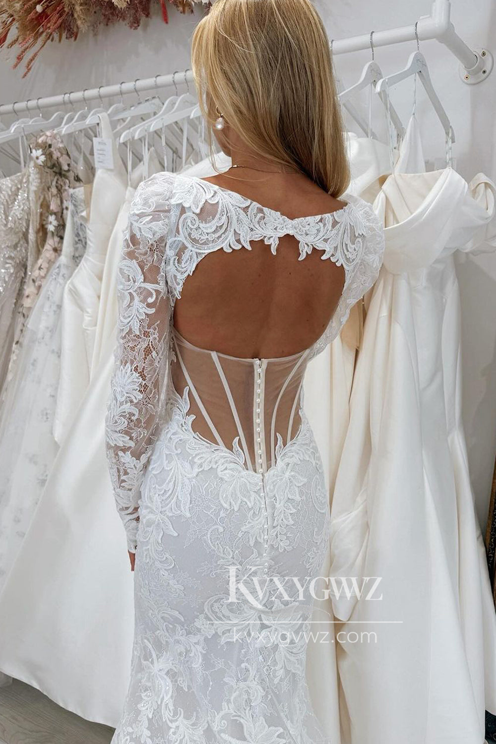 Graceful Mermaid Sweetheart Lace Wedding Dresses Gown with Appliques HS702