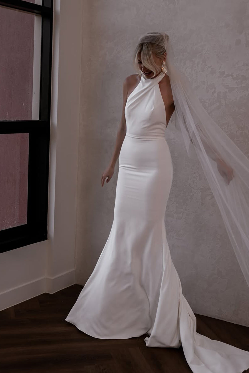 Mermaid Halter Elastic Satin Long Wedding Dresses Gown HS833