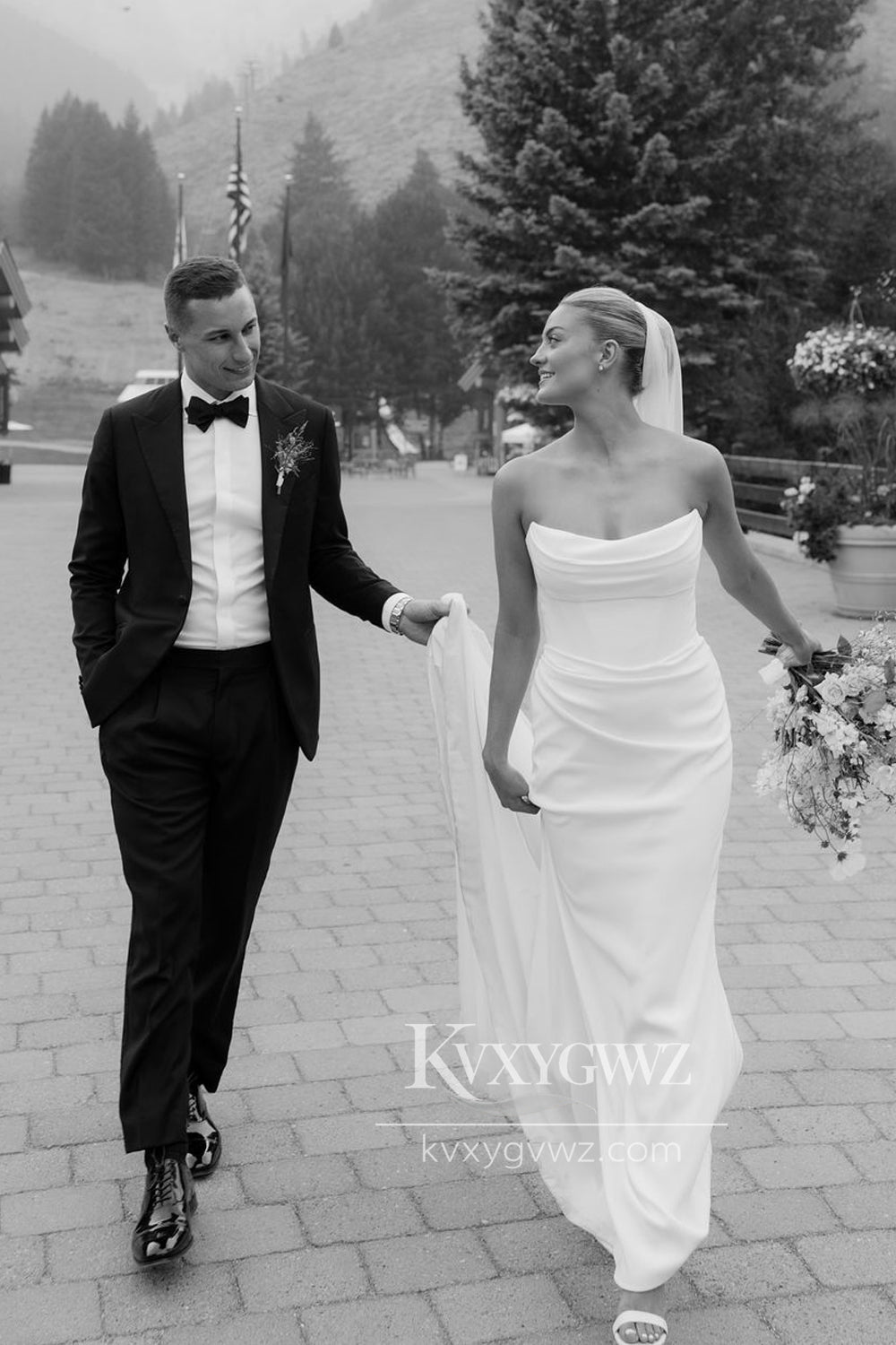 Graceful Mermaid Scoop Neck Soft Satin Long Wedding Dresses Gown With Sweep Train HS703