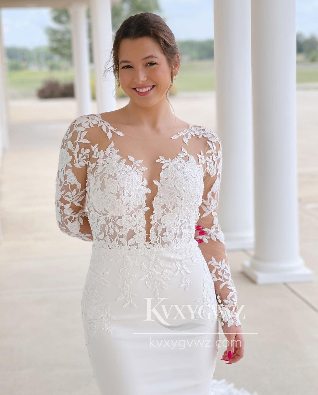 Graceful Mermaid Scoop Neck Elastic Satin Wedding Dresses Gown with Appliques HS704