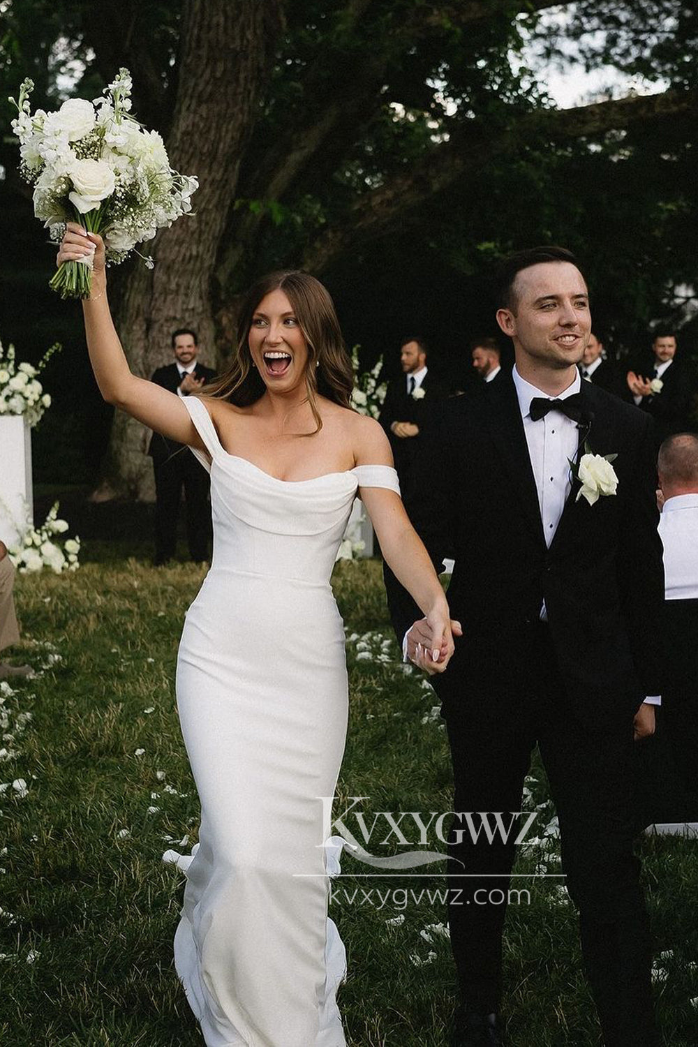 Graceful Mermaid Cowl Neck Satin Long Wedding Dresses Gown With Sweep Train HS707
