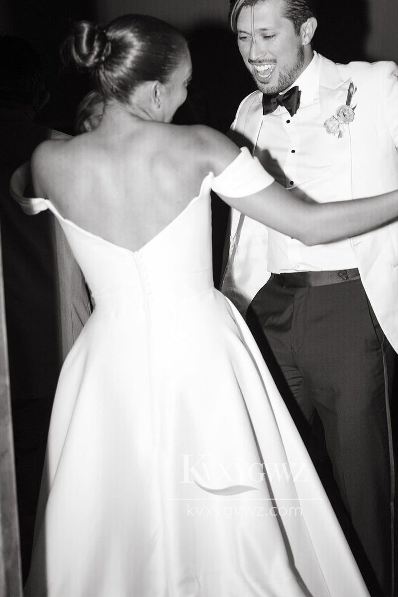 Graceful A-Line Off the Shoulder Satin Wedding Dresses Gown HS709