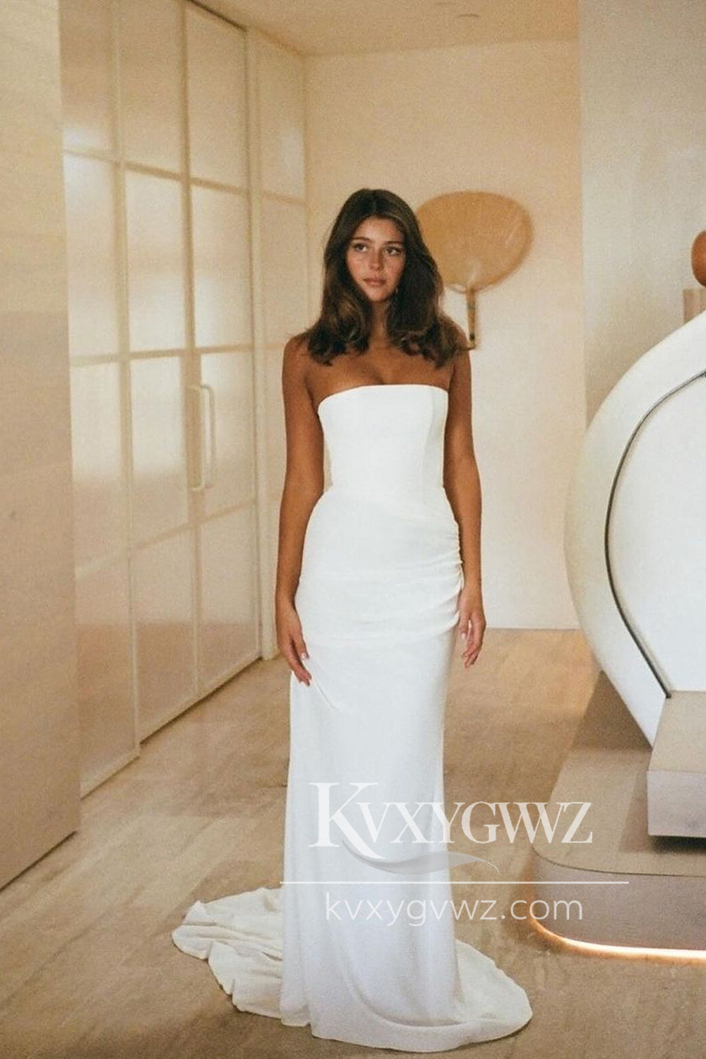 Graceful Mermaid Strapless Elastic Satin Long Wedding Dresses Gown With Slit HS713
