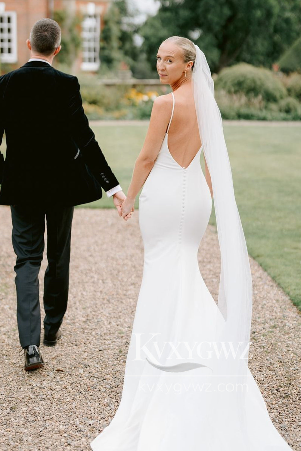 Graceful Mermaid Boat Neck Elastic Satin Long Wedding Dresses Gown With Slit HS717