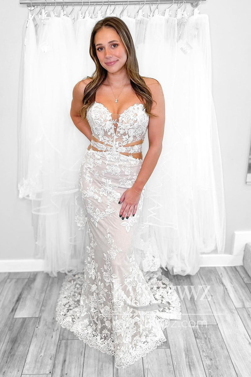 Graceful Mermaid Sweetheart Lace Appliques Wedding Dresses Gown With Slit HS718