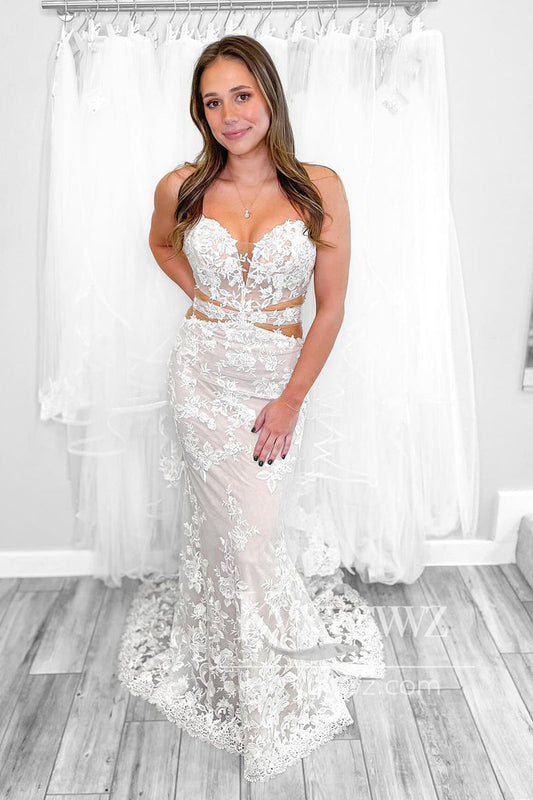Graceful Mermaid Sweetheart Lace Appliques Wedding Dresses Gown With Slit HS718