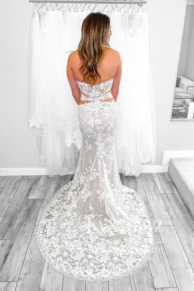 Graceful Mermaid Sweetheart Lace Appliques Wedding Dresses Gown With Slit HS718