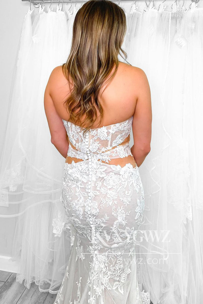 Graceful Mermaid Sweetheart Lace Appliques Wedding Dresses Gown With Slit HS718