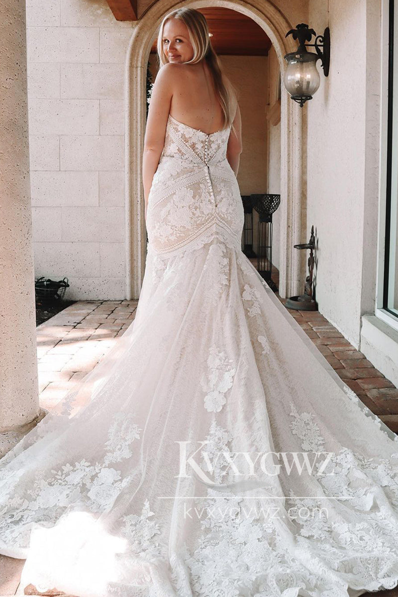 Graceful Mermaid Sweetheart Lace Wedding Dresses Gown HS720