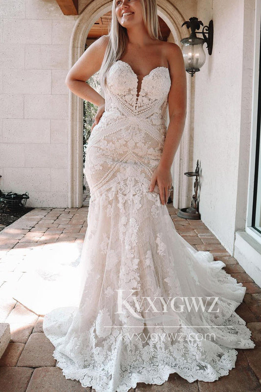 Graceful Mermaid Sweetheart Lace Wedding Dresses Gown HS720