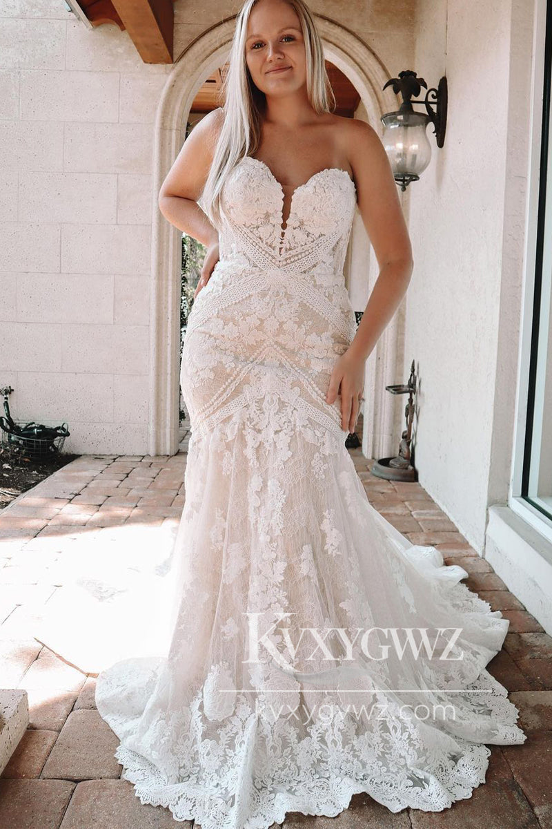 Graceful Mermaid Sweetheart Lace Wedding Dresses Gown HS720