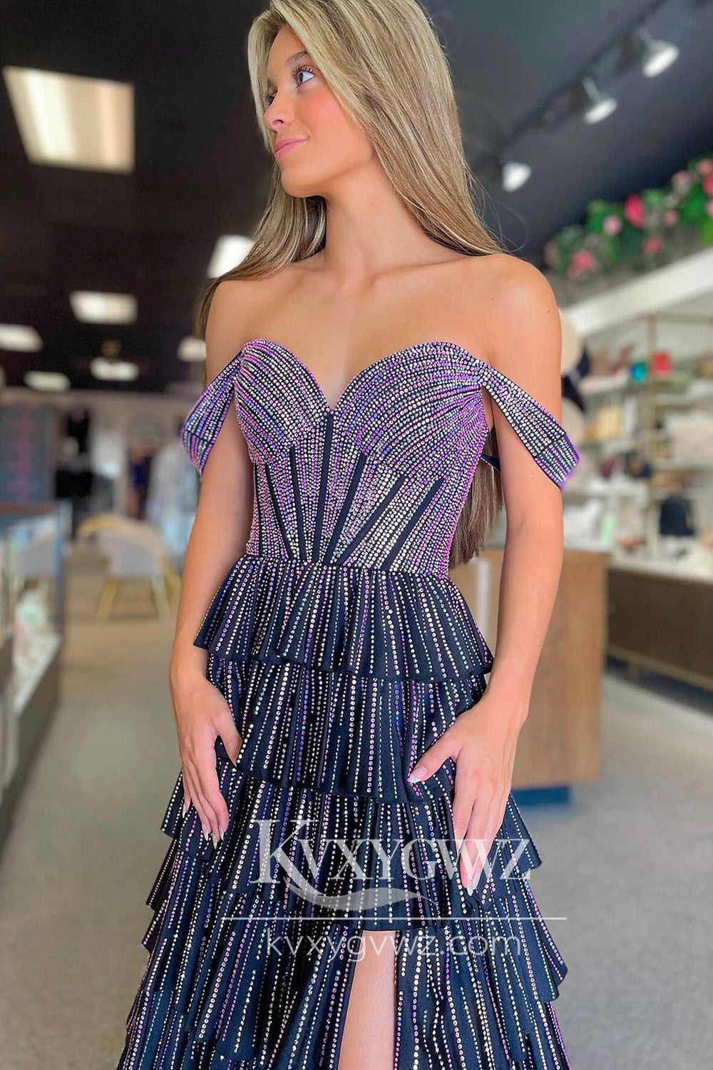 Stunning A Line Sweetheart Evening Gown Royal Blue Satin Pink Beading Slit Prom Dress LF724