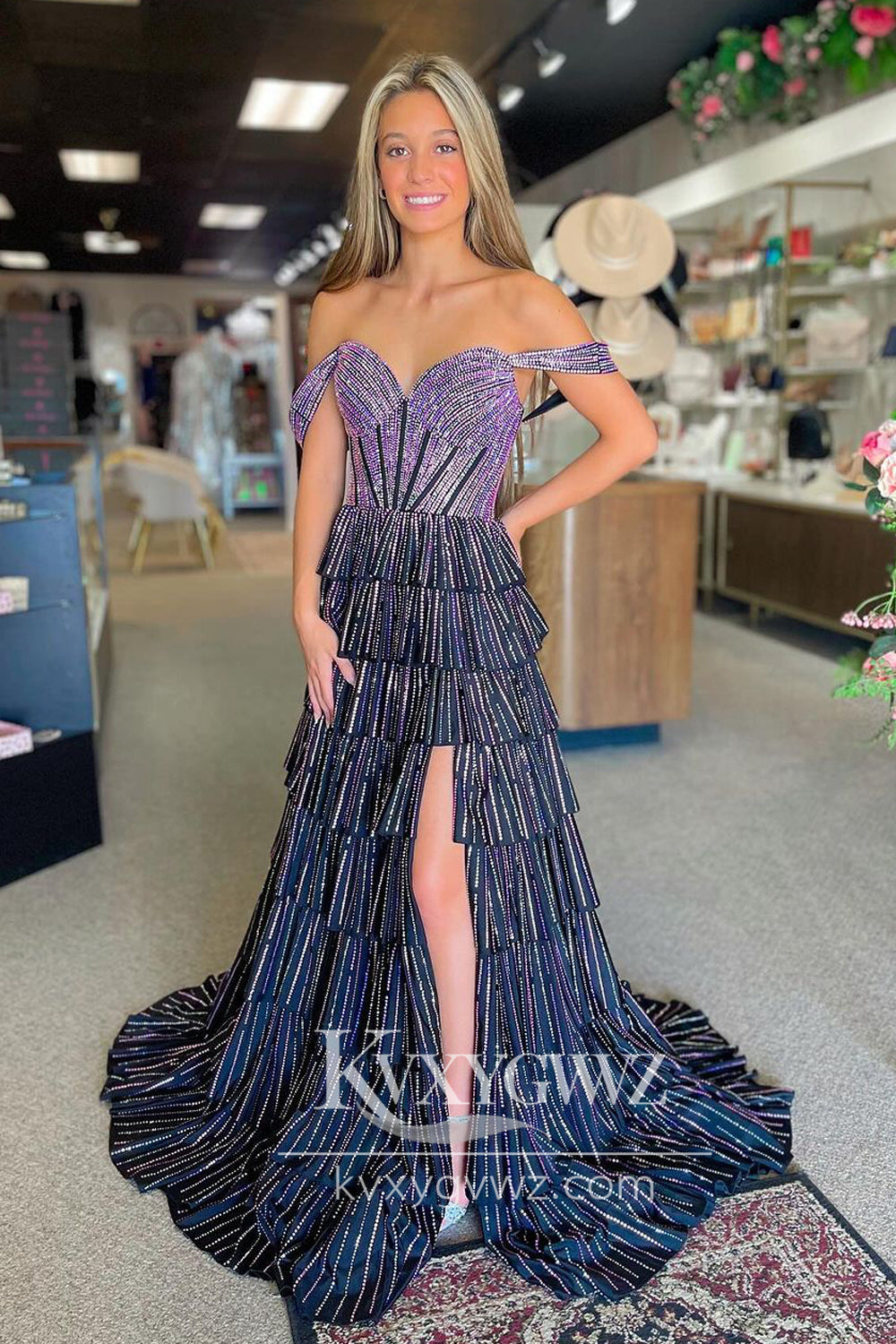 Stunning A Line Sweetheart Evening Gown Royal Blue Satin Pink Beading Slit Prom Dress LF724