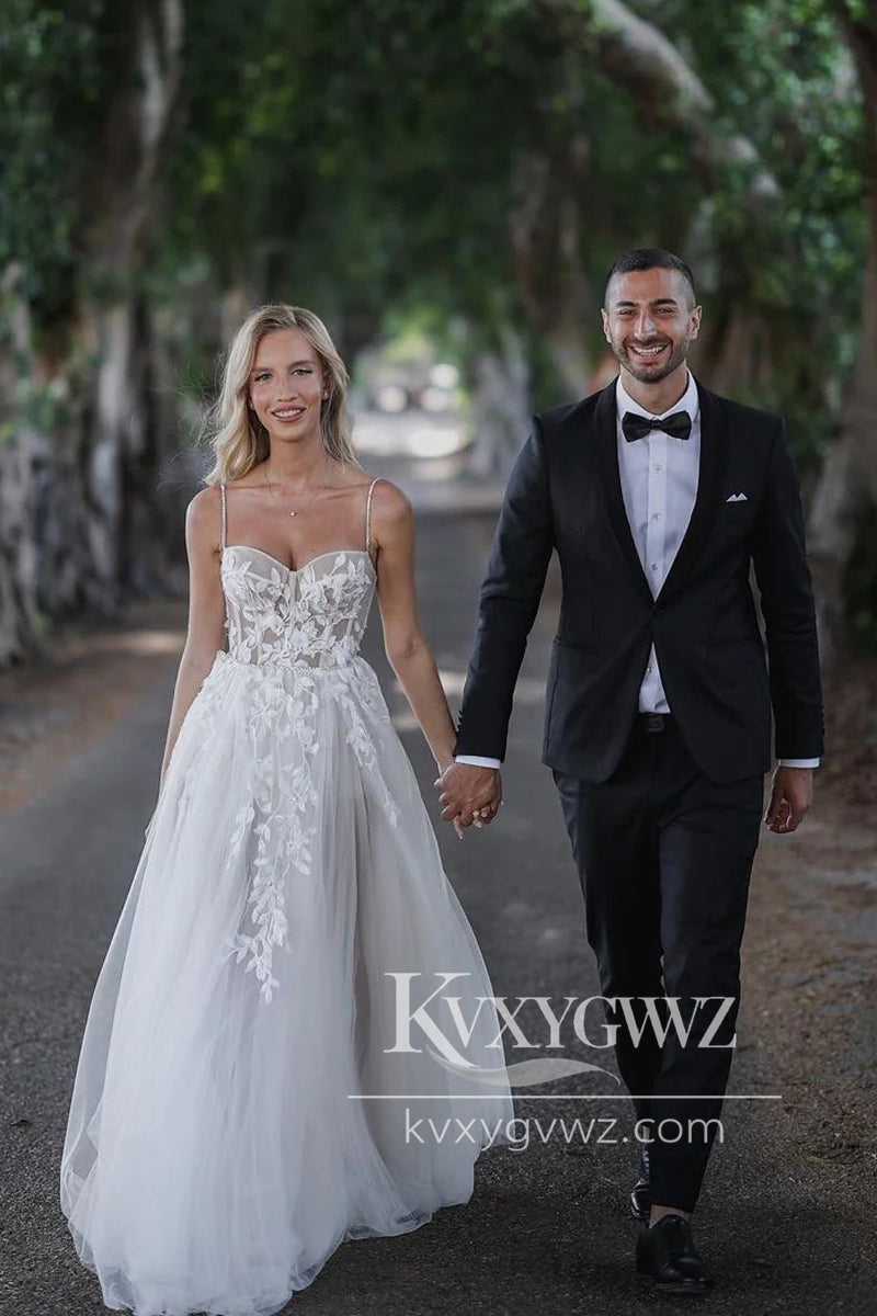 Glamorous A Line Sweetheart Tulle Wedding Dresses Gown with Appliques HS725