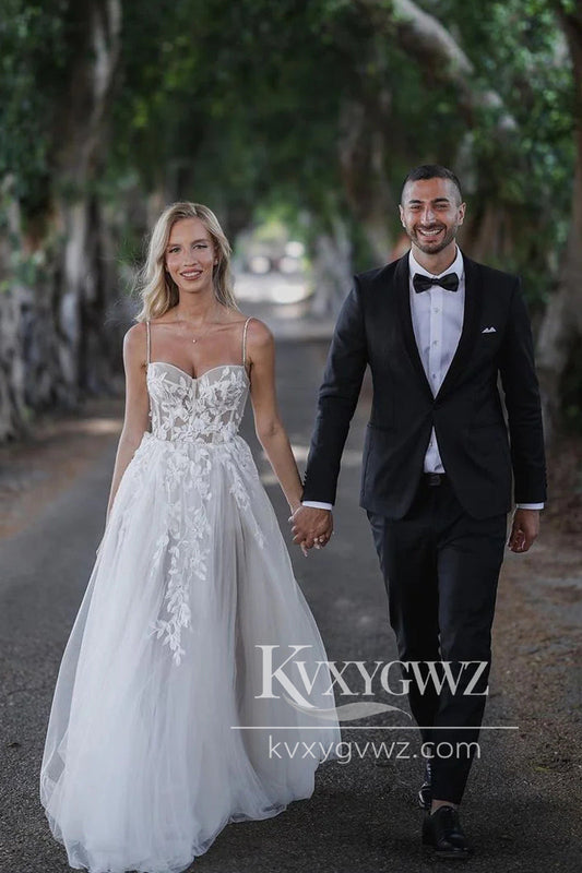 Glamorous A Line Sweetheart Tulle Wedding Dresses Gown with Appliques HS725