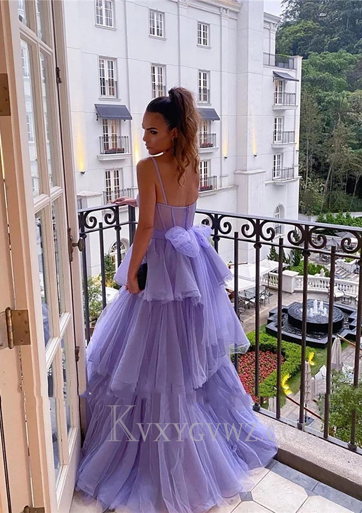 Lilac A-Line Spaghetti Straps Tulle Long Prom Dress LF075