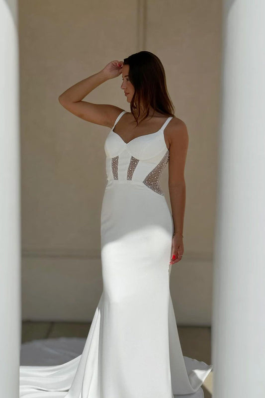 Graceful Mermaid Sweetheart Elastic Satin Wedding Dresses Gown with Beading HS857