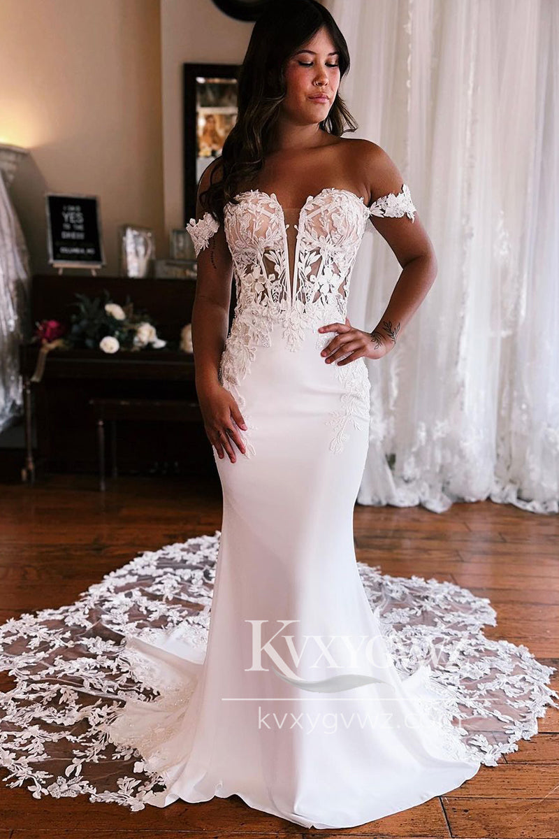Bohemain Mermaid Sweetheart Elastic Satin Wedding Dresses Gown with Appliques HS760