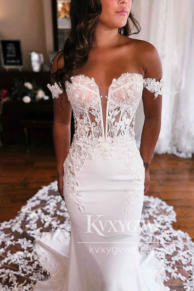 Bohemain Mermaid Sweetheart Elastic Satin Wedding Dresses Gown with Appliques HS760